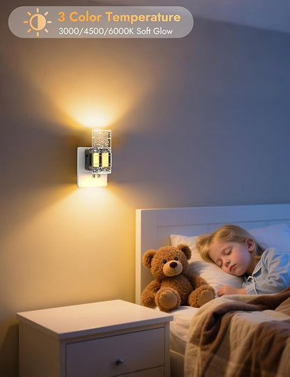 Night Lights Plug into Wall, 3 Color Temperature Nightlight, 0-100 LM Dimmable LED Night Light, On/Off Light Sensor by Switch, 180° Rotating Plug in Night Light for Bathroom Hallway Home Decor 2 Pack