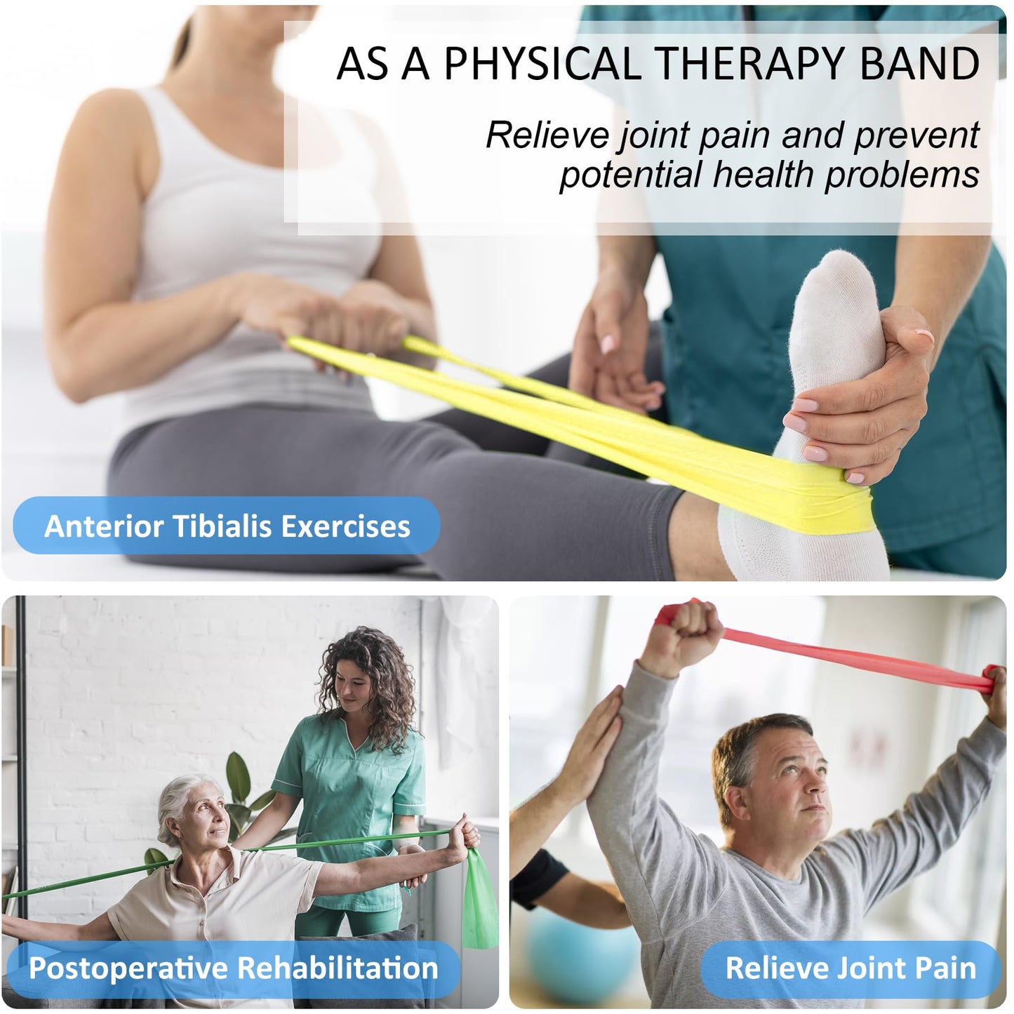 Resistance Bands for Working Out, Physical Therapy Bands, Latex Free Elastic and Exercise Bands Set for Stretching, Suitable for Rehab, Yoga, Pilates, Gym, Home Exercise