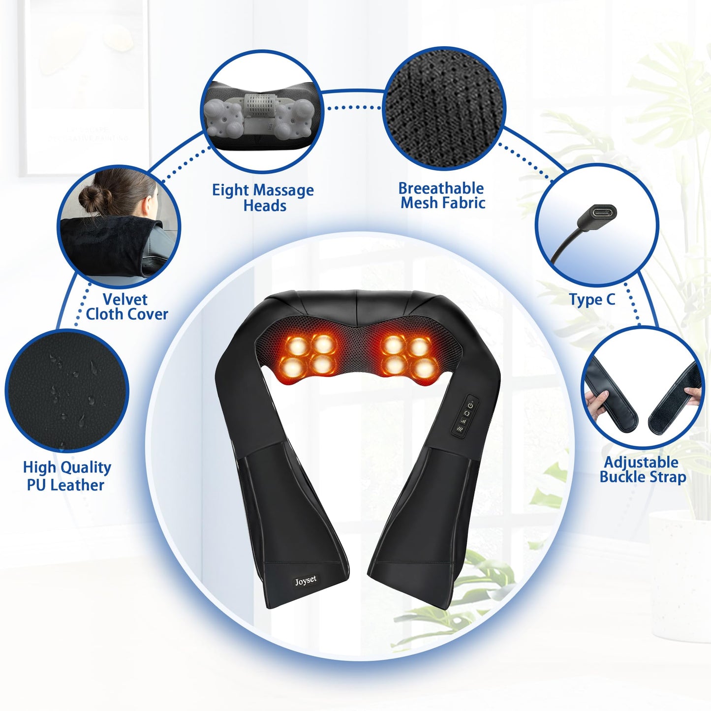 Joyset Shiatsu Neck and Back Massager with Heat,Electric Shoulder Massager for Pain Relief Deep Tissue,3D Kneading Massage with Cloth Cover Easy to Clean Best Gift for Men Women Parents