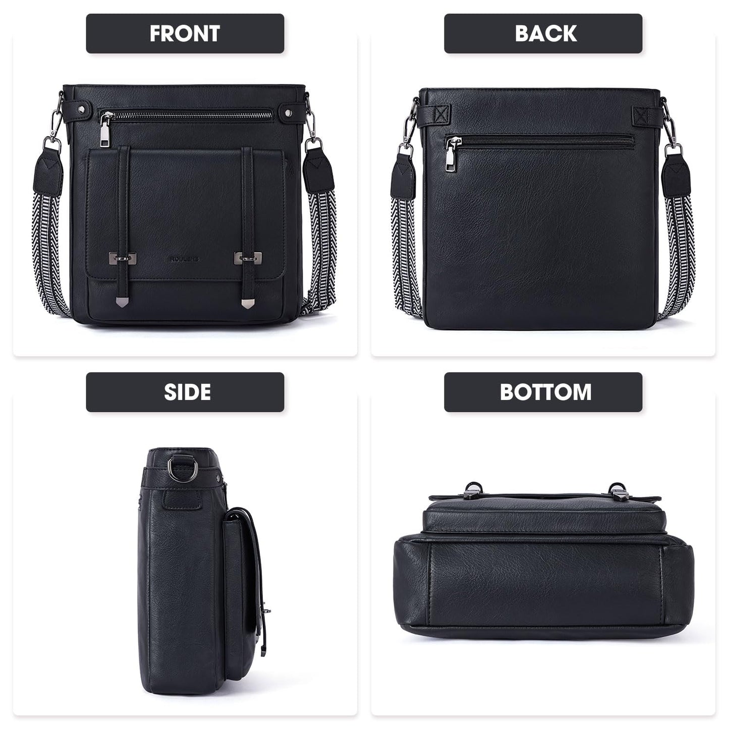 Roulens Crossbody Bags for Women,Multi Pocket Crossbody Purses Vegan Leather Shoulder Handbags Travel Purse Adjustable Strap