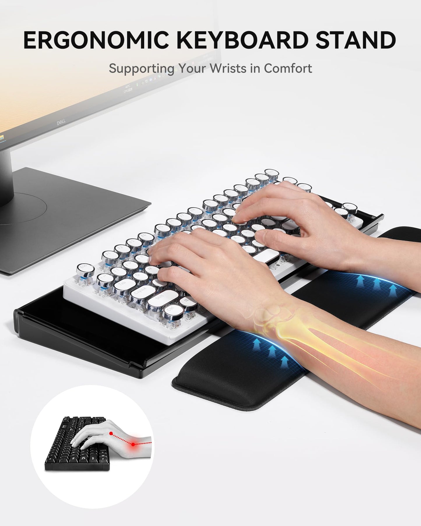 Laborio Computer Keyboard Stand with Storage Box, Keyboard Riser Wrist Rest for Desktop, Office Desk Organizer Accessories(Clear Black)