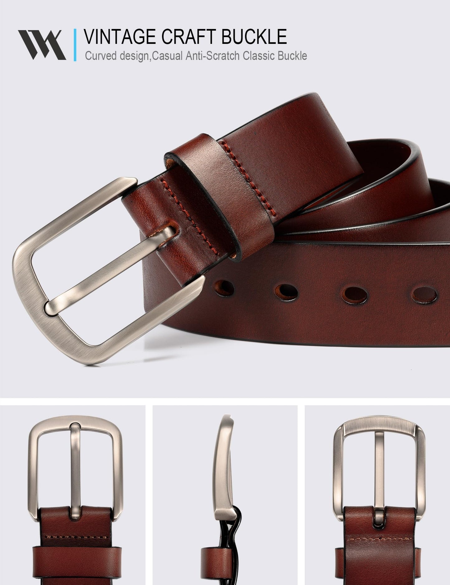 WOLFANT 1.5" Top Full Grain Leather Belt for Men in Gift Box,100% Italian Real Solid Leather