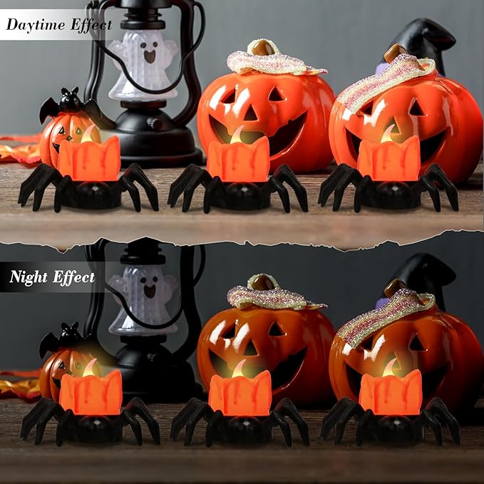 Halloween Decorations Tea Lights Candles with 6H Timer, 6 PCS Φ 1.6" H 1.6" Battery Operated Halloween Candles Flameless LED Candle Holders Flickering Table Party Halloween Decor Indoor