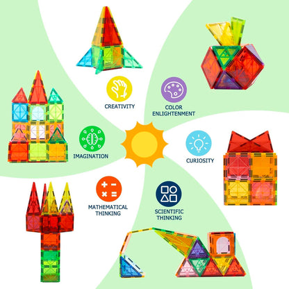 EchoPlan Magnetic Tiles, 130PCS Magnetic Blocks with 2 Cars, Magnet Tiles 3D Clear Building Blocks Set, STEM Sensory Educational Toys Gift for Toddlers Kids Boys 3 4 5 6 7 8 9+ Year Old
