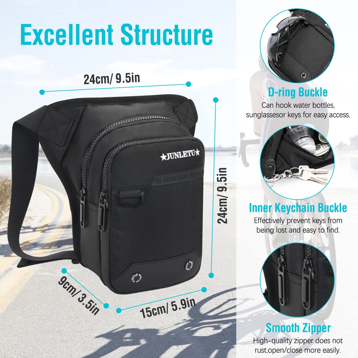 HUANLANG Drop Leg Bag for Men Women - Motorcycle Thigh Bag with Removable Leg Harness for Outdoor Activities