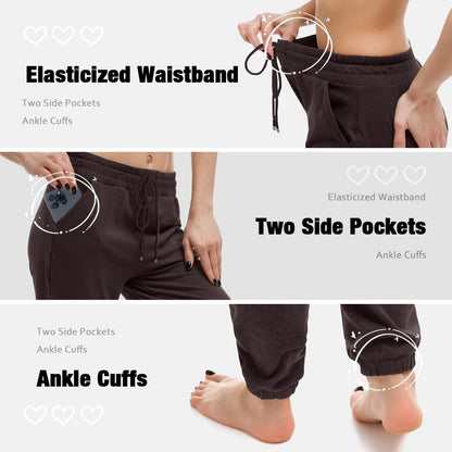 Walifrey Womens Joggers with Pockets, Drawstring Sweatpants Women for Lounging Jogging Gym and Workout DeepBrown,1 Pack DeepBrown L