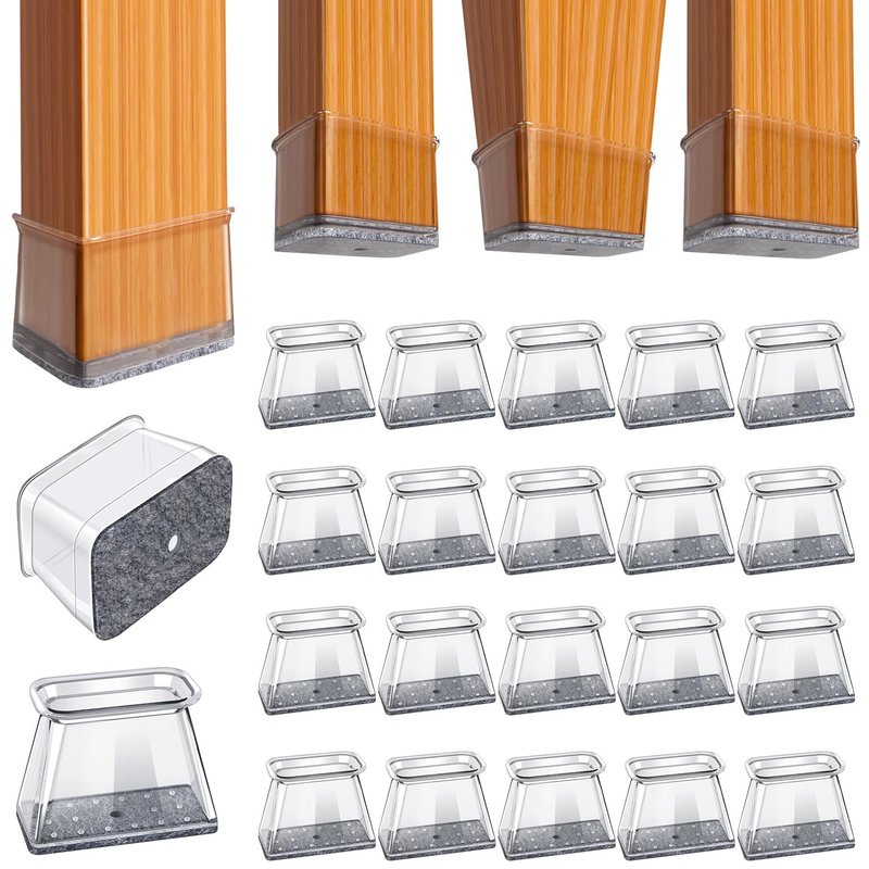 BUMACO Chair Leg Floor Protectors Rectangle Chair Leg Protectors for Hardwood Floors Silicone Pads Covers to Protect Floors(Clear-20 Pcs, Rectangle L (Fit L:1-1/2” ~ 2”,W:3/4”~1”)