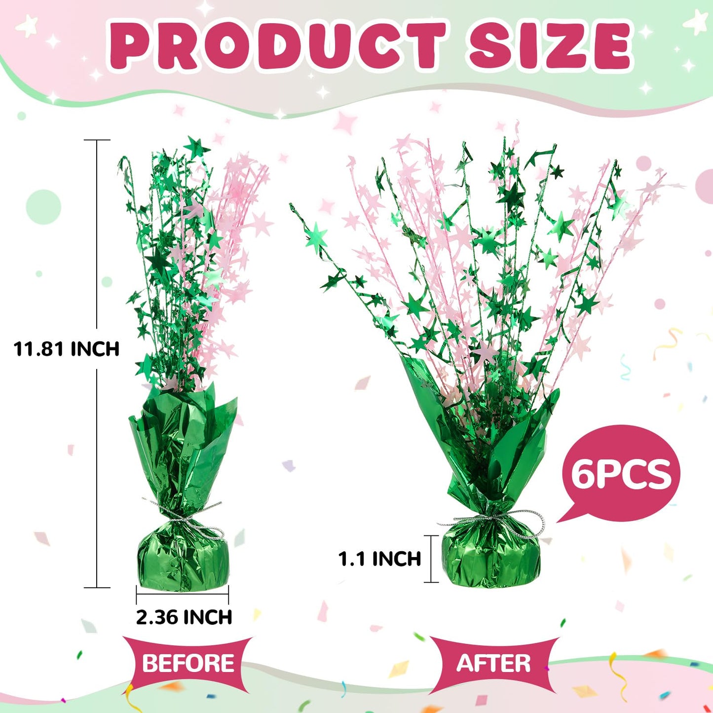 Geelin 6 Pack Pink and Green Witch Party Centerpieces, Metallic Foil Spray Star Table Decorations for Witch Princess Sorority Birthday Holiday and Fantasy Theme Celebrations