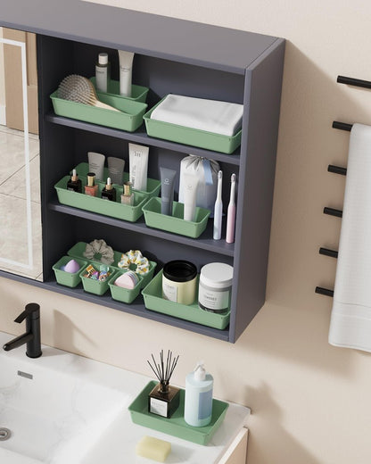 BiuLeon 25 PCS Plastic Drawer Organizers Set, 4-Sizes Vanity and Makeup Organizer, Desk and bathroom Drawer Organizer Trays, Organizers and Storage for Makeup, Jewelry, Gadgets, Utensils (Green)