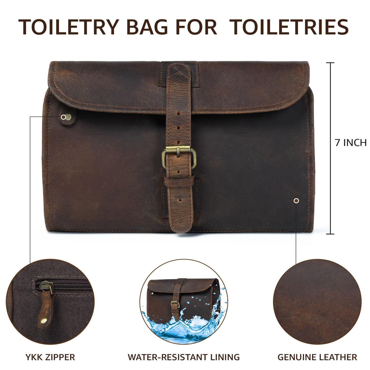 LEATHER VILLAGE Hanging Genuine Leather Toiletry Bag for Men – Handcrafted Vintage Travel Dopp Kit with Waterproof Lining, Shaving Organizer and Shower Bathroom Essentials Case - Brown