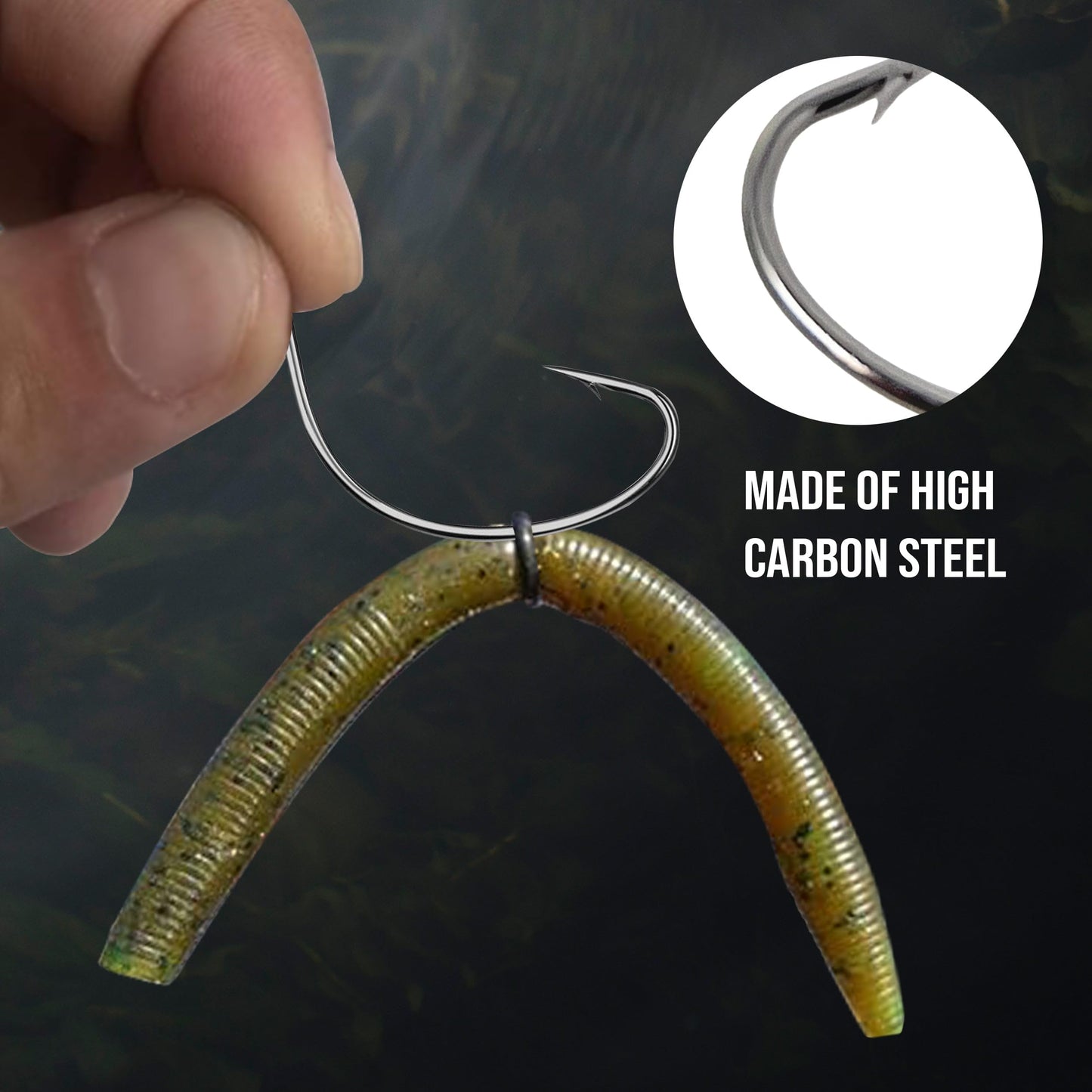 Reaction Tackle Wide Gap Wacky Hooks, Weedless Worm Hooks for Bass, High Carbon Steel Hooks for Stick Worm Soft Plastics, Neko Rig and Finesse Fishing - Size 2/0 Standard (25-Pack)