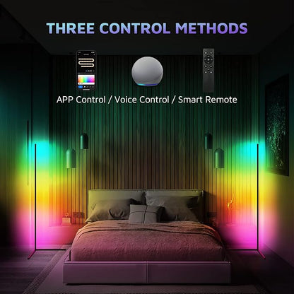 RGBWW Corner Lamp, Color Changing Floor Lamps for Living Room, Compatible with Alexa, Google Home, WiFi APP Remote Control, 2700k-6500k Smart LED 61" Tall Standing Lamp for Bedroom Game Room