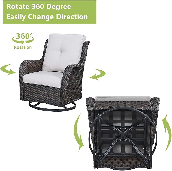 Rilyson Wicker Patio Furniture Set - 7 PC Rattan Outdoor Sectional Conversation Sets with 2 Rocking Swivel Chairs,2 Ottomans,1 Sofa,1 Loveseat and 1 Coffee Table for Porch Deck(Brown/Beige)