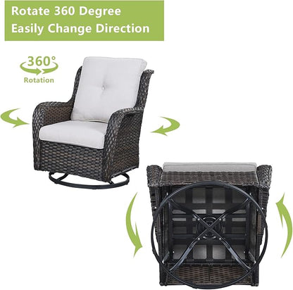 Rilyson Wicker Patio Furniture Set - 7 Piece Rattan Outdoor Sectional Conversation Sets with 2 Rocking Swivel Chairs,2 Ottomans,2 Sofa and 1 Coffee Table for Porch Deck Garden(Brown/Beige)