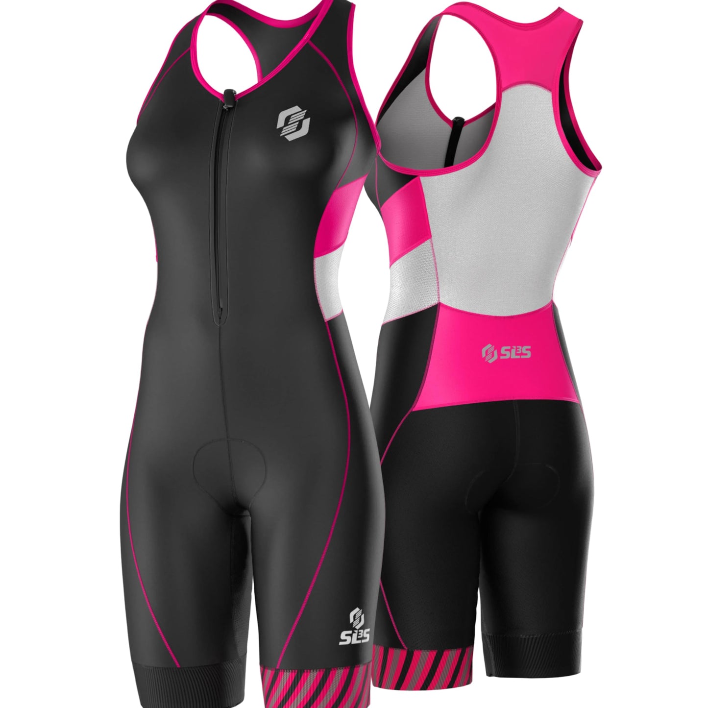 SLS3 Triathlon Suits Women – Sleeveless Trisuit Women - Premium FX Fabric, Tri Suit Womens Triathlon Suit, No Shelf Bra (Sky Pink, Medium)