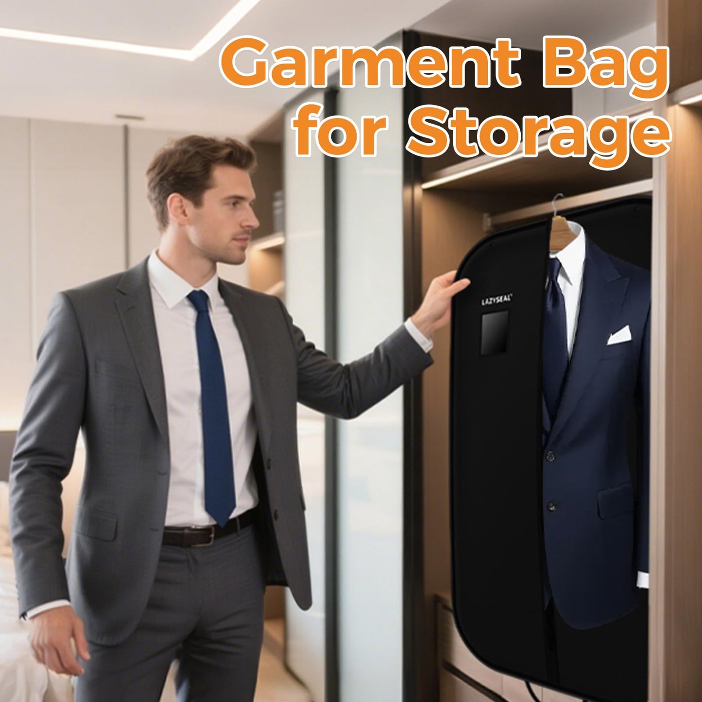 LAZYSEAL 2 Pack 43" Garment Bag for Suit Closet Storage, Tear-Resistant Waterproof Dustproof, Suit Bag for Hanging Clothes with Zippers, Durable 600D Oxford Fabric for Suits, Dresses