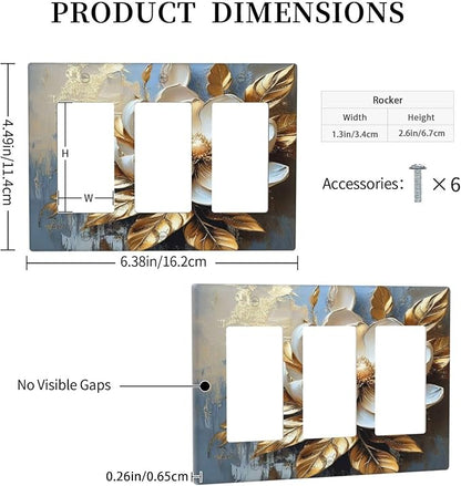 Decorative Art Light Switch Covers Gilded Bloom 3 Gang Triple Rocker Outlet Switch plate GFCI Faceplate GFCI for Home Decor