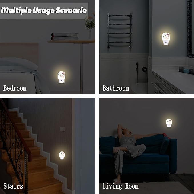 Hummingbird Flowers Night Light for Kids,Groovy Cute Bird Floral Night Light Plug in with Dusk to Dawn Sensor,0.5w Energy Saving Sleep Friendly Nightlight for Hallway Stairway Kitchen Bedroom
