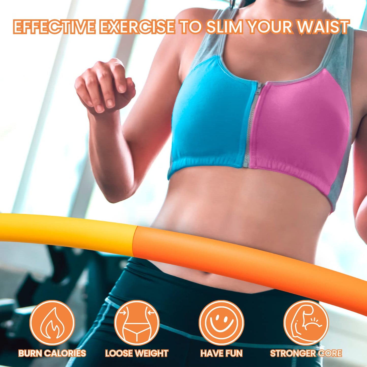 Weighted Hula Hoop for Adults - 2.8lb Detachable Exercise Hoop - Fun & Portable Fitness Circle with Jump Rope, Resistance Band & Carry Bag (Multicolor)