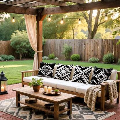 Cirzone Outdoor Pillow Covers 18x18 Set of 4 Morden Black Geometric Patterns Waterproof Throw Outdoor Pillows Boho Decorations for Funiture Patio Garden Home