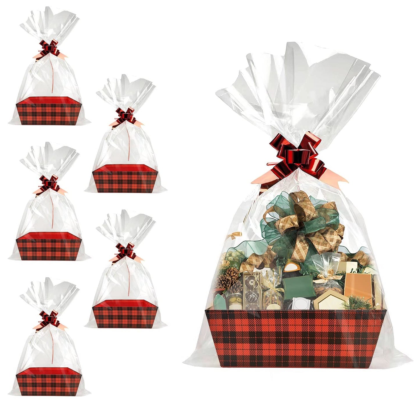 Basket For Gifts Empty, 5 PCS Sturdy Diy Bulk Gift Basket Kraft Market Tray Cardboard Basket With Handles, Gift Baskets Kit Supplies Wrap To Fill For Valentines Christmas Weddings Anniversaries