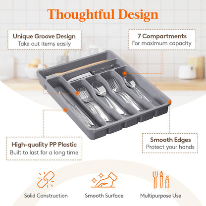 Lifewit Silverware Organizer with Lid, Covered Utensil Tray for Kitchen Drawer and Countertop, Plastic Cutlery and Flatware Storage Box for Spoons Forks Knives Holder Case, 6 Compartments, Black