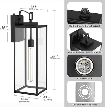 L LOHAS LED 2 Pack 20 Inch Large Size Dusk to Dawn Outdoor Light Fixture, Matte Black Waterproof Anti-Rust Porch Lights Ourdoor, Exterior Lighting Fixtures for Porch, Doorway, Garage, ETL Listed