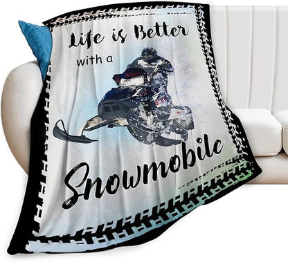 Snowmobile Lover Flannel Fleece Throw Blanket - Soft Warm Cozy Plush Sport Decor Gift For Bed Couch Living Room - Fuzzy Stuffed Decoration For Kids Adult 80"x60"