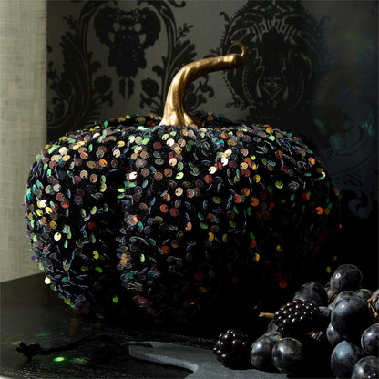 Two's Company Iridescent Sequin Pumpkin Figurines, 9.5-Inch, Plastic, Black, Set of 2