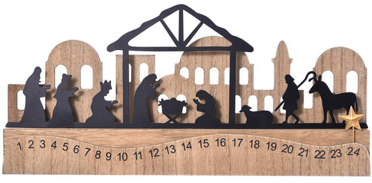 Nativity Sets for Christmas Countdown Calendar, Indoor Rustic Christmas Decor With Wooden Base 3D Design, Xmas Manger Scene for Tabletop Office Shelf Mantel Decoration (Black)