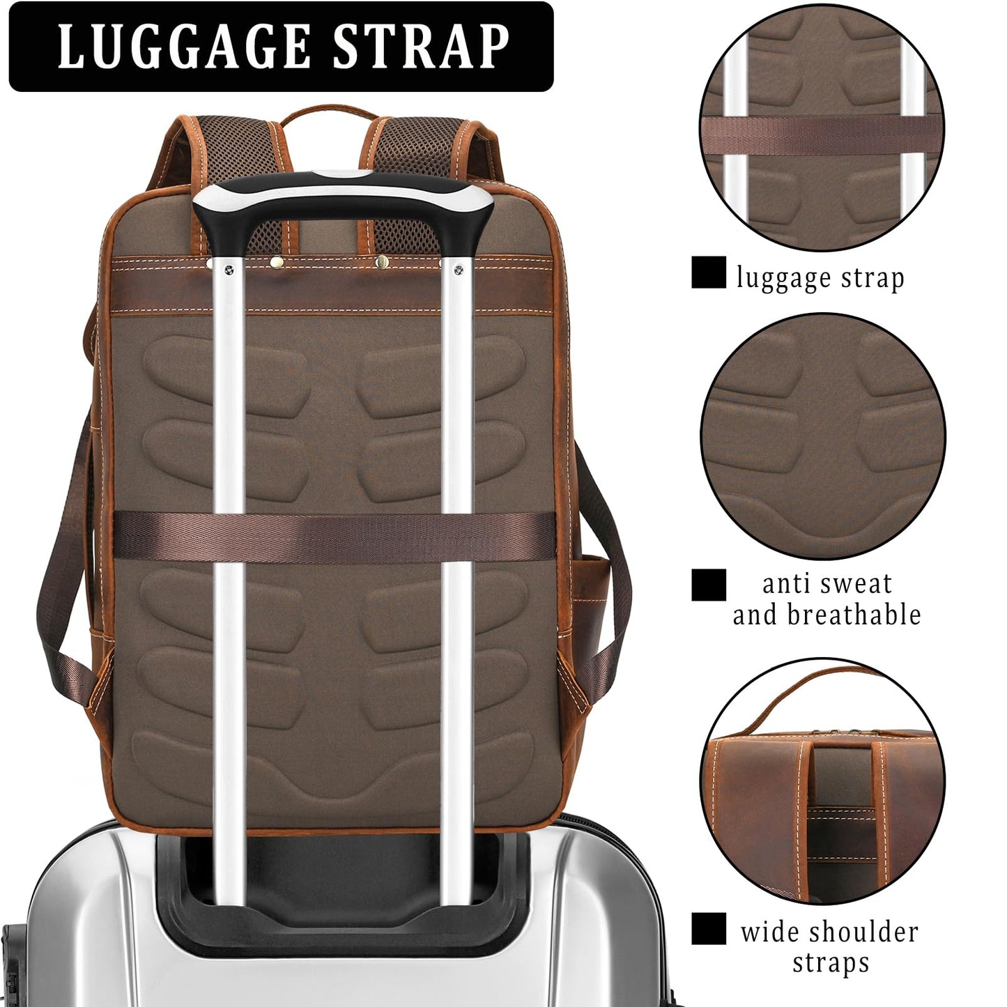 JulBean Full Grain Leather 15.6 Laptop Backpack for Men Work Commute Casual Daypack