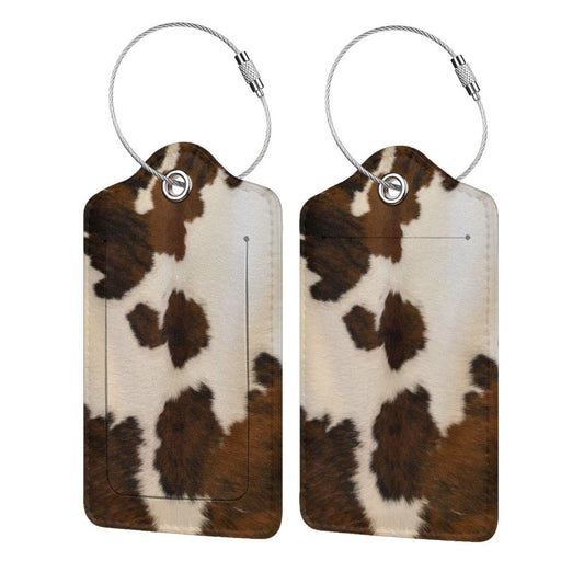 BLOCIT Luggage Tags - 2-Pack PU Leather with Privacy Cover & Stainless Steel Loop - ID Labels for Suitcases & Travel Bags - Cow Hide Brown