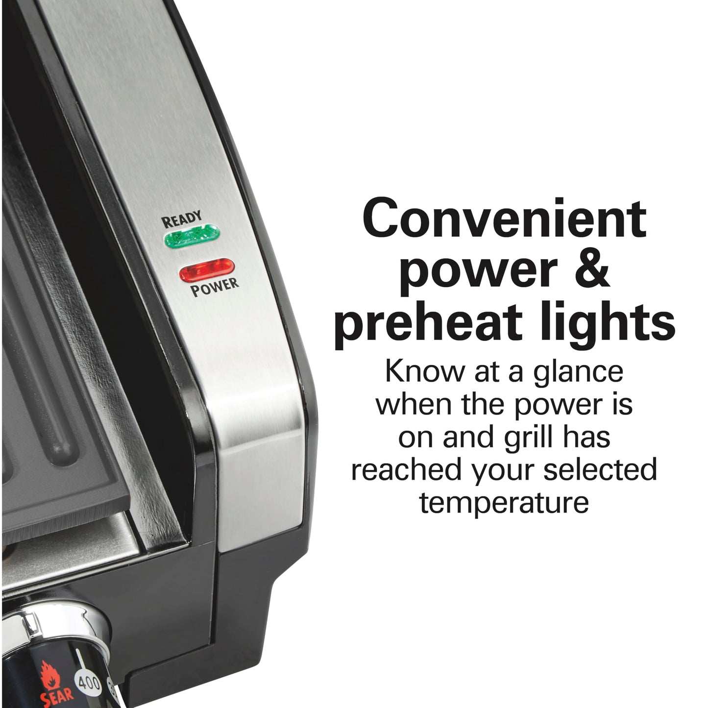 Hamilton Beach Electric Indoor Searing Grill with Viewing Window & Adjustable Temperature Control to 450F, 118 sq. in. Surface Serves 6, PFAS-Free Removable Nonstick Grate, Stainless Steel