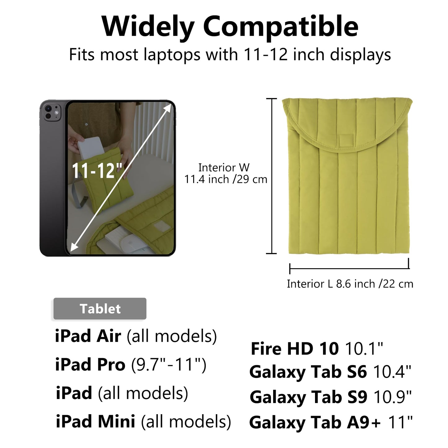Linpr Puffy Laptop Sleeve 11-12 Inch Green, Protective Carrying Case for Men and Women, Cute Case Bag Compatible with 11 and 12 Inch Laptops, 10.9" Ipad 10, 10.2" Ipad 7 8 9 in Cover
