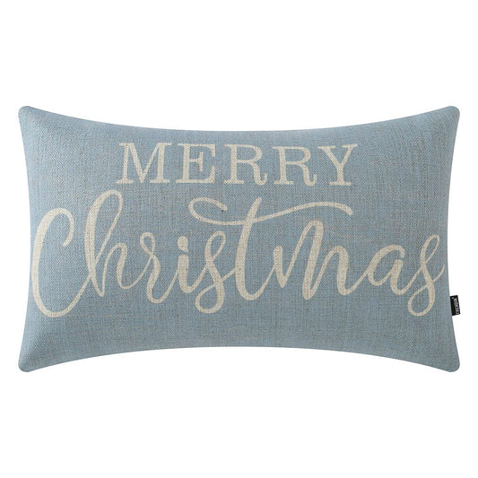 TRENDIN Christmas Couch Pillow Cover 20x12 inch, Blue Lumbar Throw Pillowcase, Home Chair Office Winter Decorations Linen Cushion Cover for Sofa Couch PL704TR