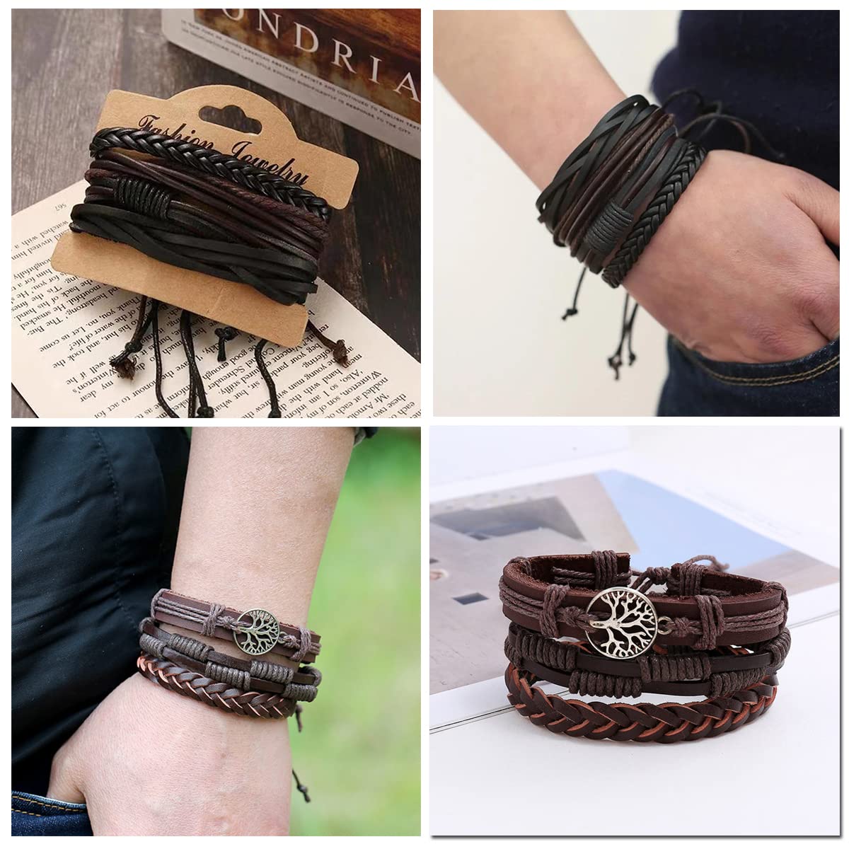 MOZAKA 27Pcs Braided Leather Bracelets for Men Women Ethnic Tribal Bracelets Leather Bracelets Wristband Woven Cuff Wrap Friendship Bracelets Adjustable