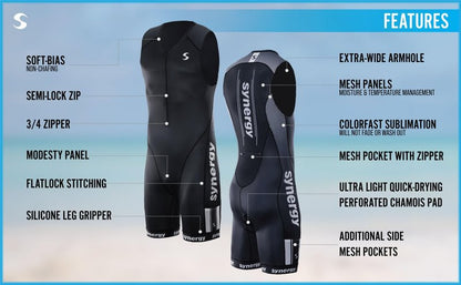 Synergy Triathlon Tri Suit - Men's Elite Sleeveless Trisuit (Carbon Compound, X-Large)