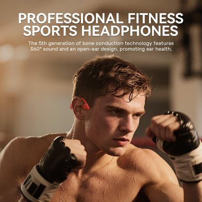 Rhyfell Bone Conduction Headphones, IP68 Waterproof Swimming Headphones with MP3 Mode 32GB Memory, Bluetooth 5.4, Open-Ear Design, Secure Fit for Running, Fitness and Cycling