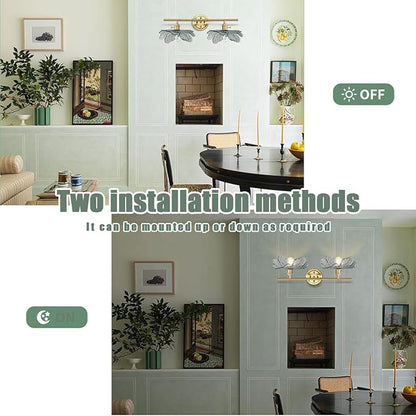 gold vanity light mid century Modern Vanity Lights Fixtures 2 light bathroom sconce with Dark Green Glass Shade gold Wall Sconce Light Bathroom Lights Over Mirror for Bedroom Hallway Living Room