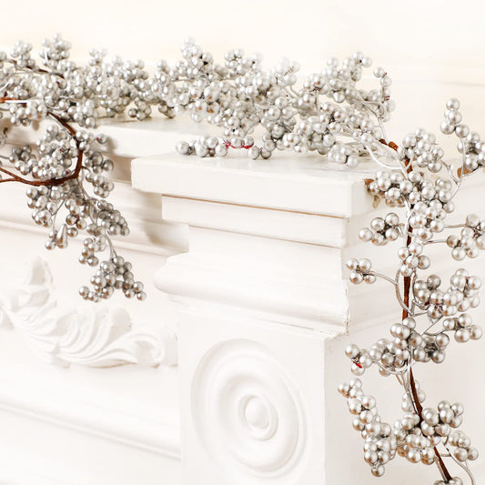 Syhood Christmas Berry String Garland with Lights Thanksgiving Artificial Lighted Garland for Xmas Winter Tree Decor Home Office Fireplace Mantel Decoration Holiday Valentines, 6 ft(Silver,1 Pc)
