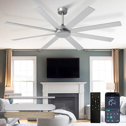Depuley Large Ceiling Fan without Light: 66 Inch Indoor/Outdoor Fan Reversible DC Motor 6 Speed - Dual 8 Blades Big Ceiling Fans with No Light for Living Room Covered Patio, Silver
