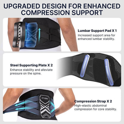Fit Geno Back Brace for Lower Back Pain Men & Women: Adjustable Lumbar Support Brace for Pain Relief - Breathable Waist Belt for Comfort - L/XL