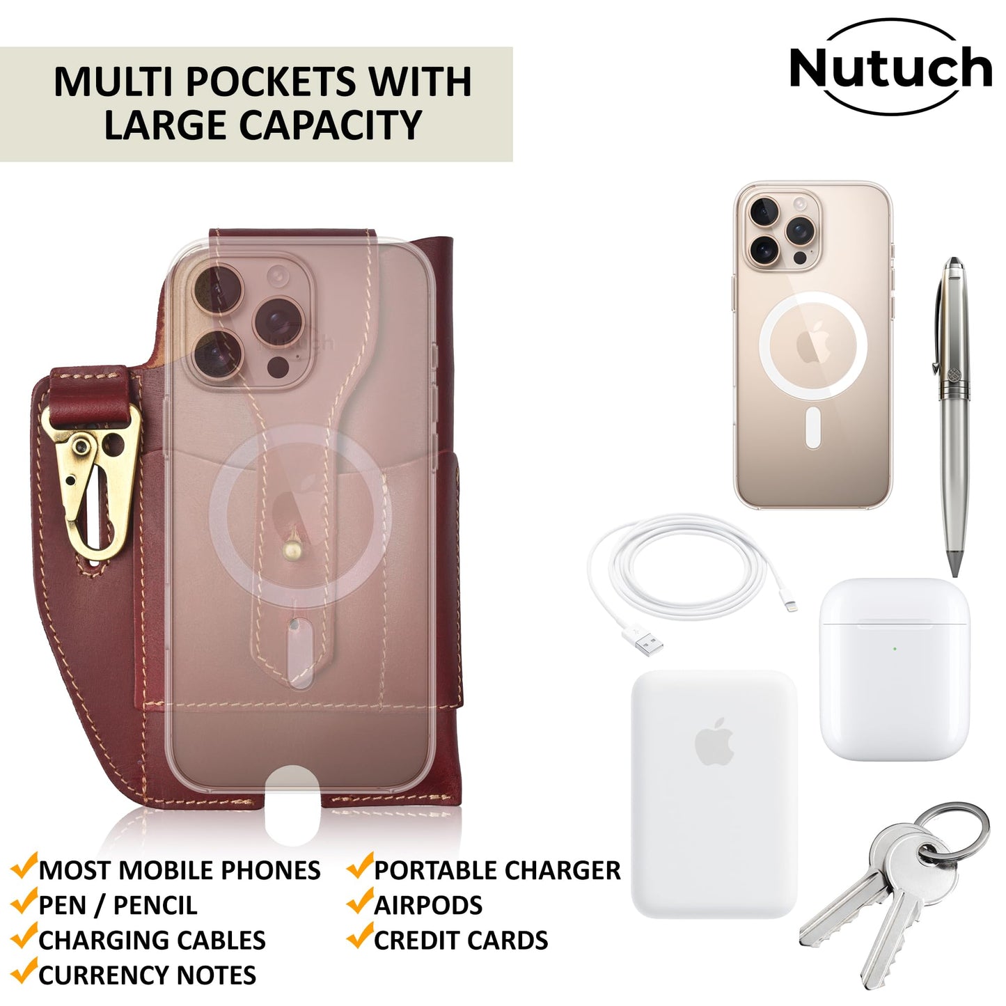 Genuine Leather Phone Holster with Belt Loop | Cell Phone Pouch for iPhone and Smartphone | Cell Phone Holsters Holders | Cell Phone Case | Leather Phone Case (Maroon 501)
