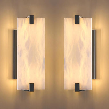 2 Pack 2 Light Square 12.75" Alabaster Marble Bathroom Wall Sconce Modern Concise Style Wall Light Fixture,Dark Gray Finish for Bedroom Hallway Bedside