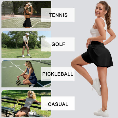 DLOODA Skorts for Woman, Tennis Skirt with Pockets Shorts Golf Skort High Waisted Athletic Skirts Workout Pickleball Black