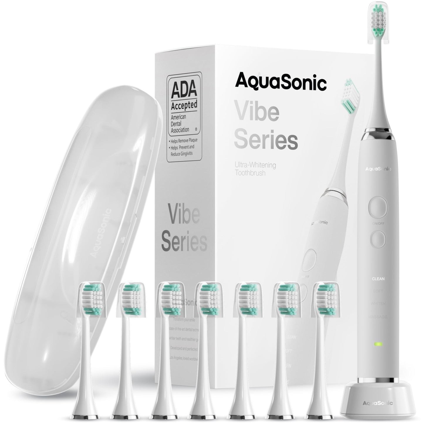 Aquasonic Vibe Series Ultra-Whitening Toothbrush – ADA Accepted Electric Toothbrush - 8 Brush Heads & Travel Case – 40,000 VPM Motor & Wireless Charging - 4 Modes w Smart Timer – Satin Rose Gold