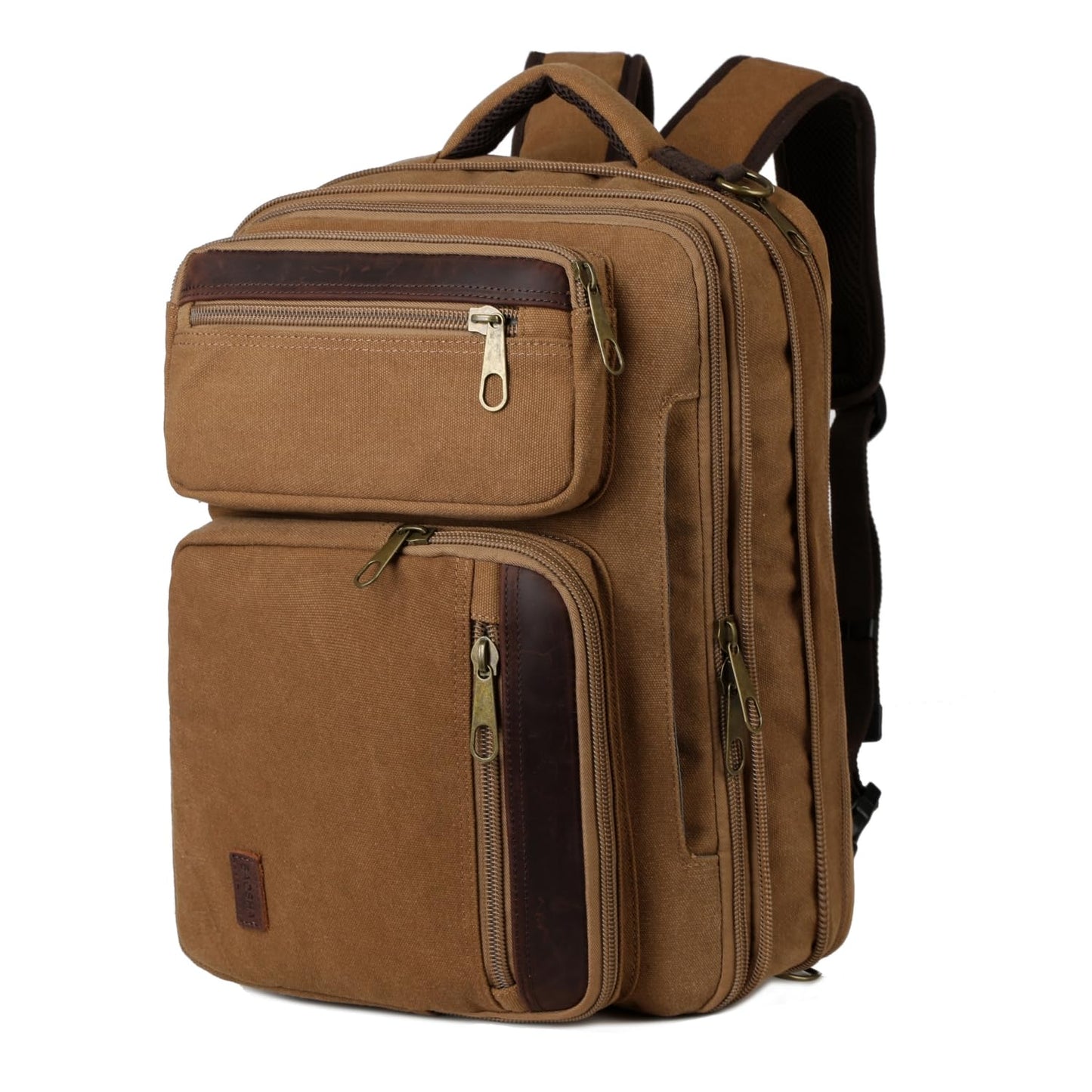 Baosha Real Leather Canvas Laptop Backpack Briefcase Hybrid 15.6 Inch Laptop Travel Backpack College Backpack for Men BC-04 (Brown)
