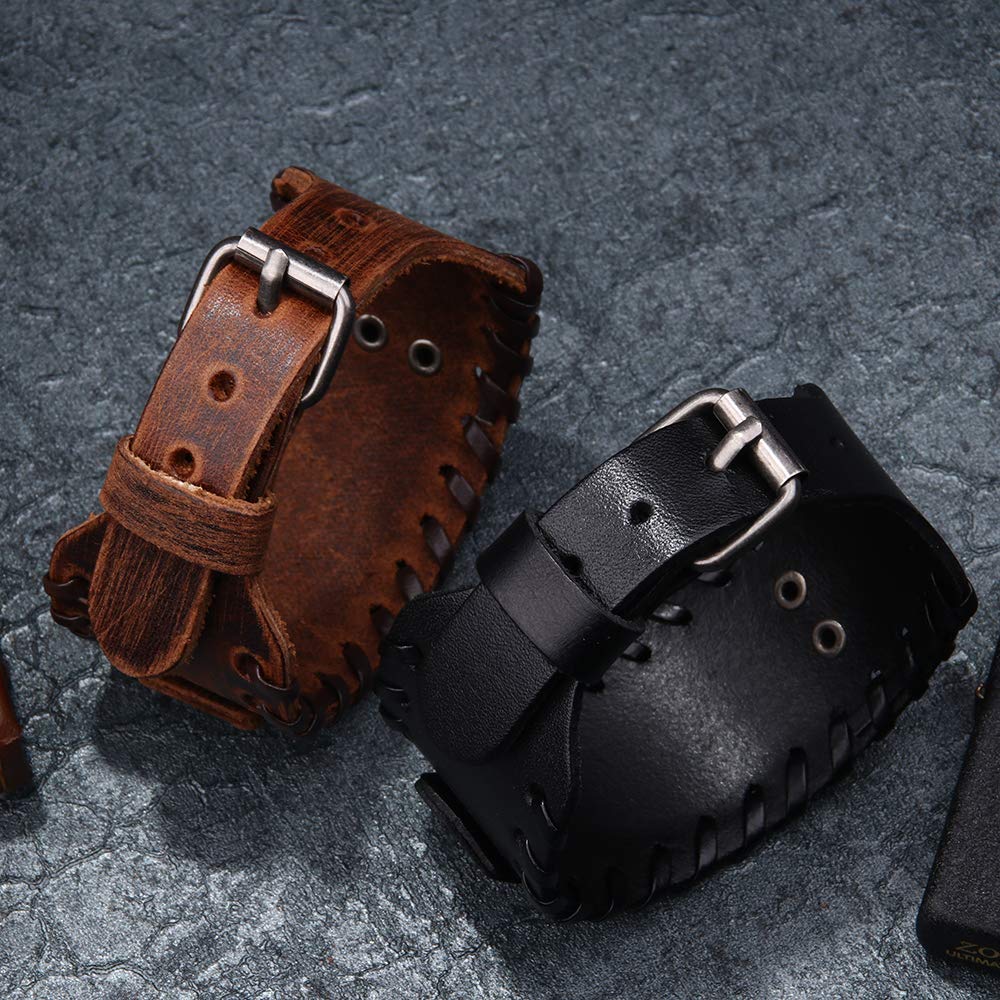 GelConnie Viking Bracelet Medieval Futhark Rune Punk Leather Cuff Bracelet Gothic Leather Wristband Nordic Bracelets Amulet Scandinavian Talisman Celtic Pagan Jewelry