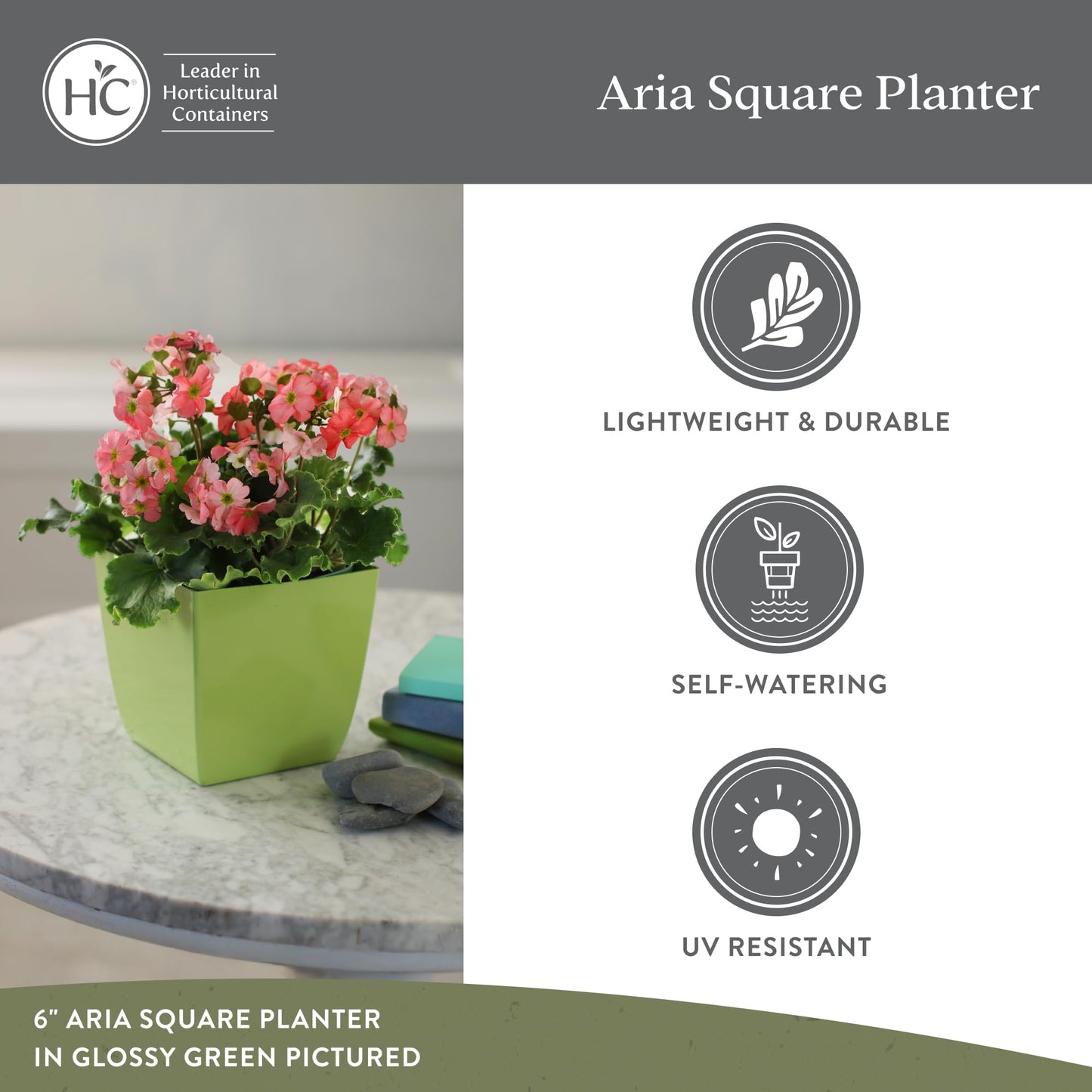 The HC Companies ASP08000P26 Square Planter, 8", Black Onyx