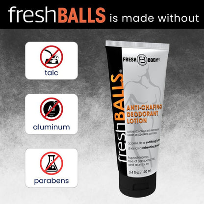 FRESH BALLS Lotion Anti-Chafing Cream Ball Deodorant for Men - Men's Anti-Chafe Lotion to Powder & Hygiene for Groin Area - Aluminum-Free, Talc-Free, 3.4 oz